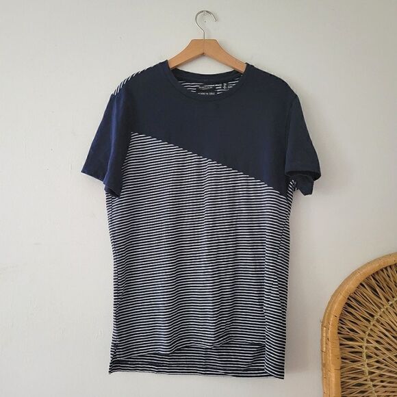 Kenneth Cole New York Navy Blue White Striped T-shirt M - Picture 1 of 8